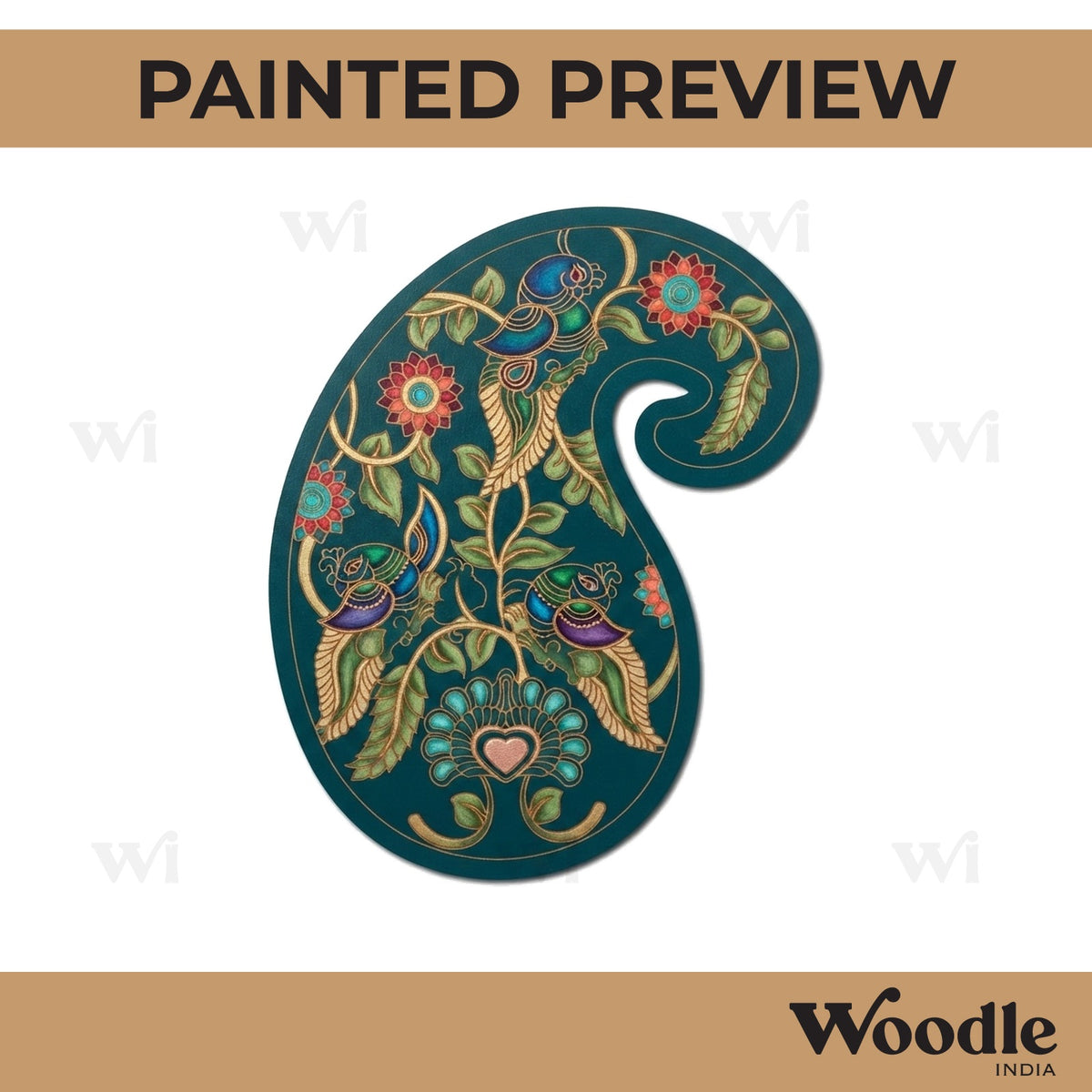 Madhubani Peacock Paisley Pre Marked MDF Design 1