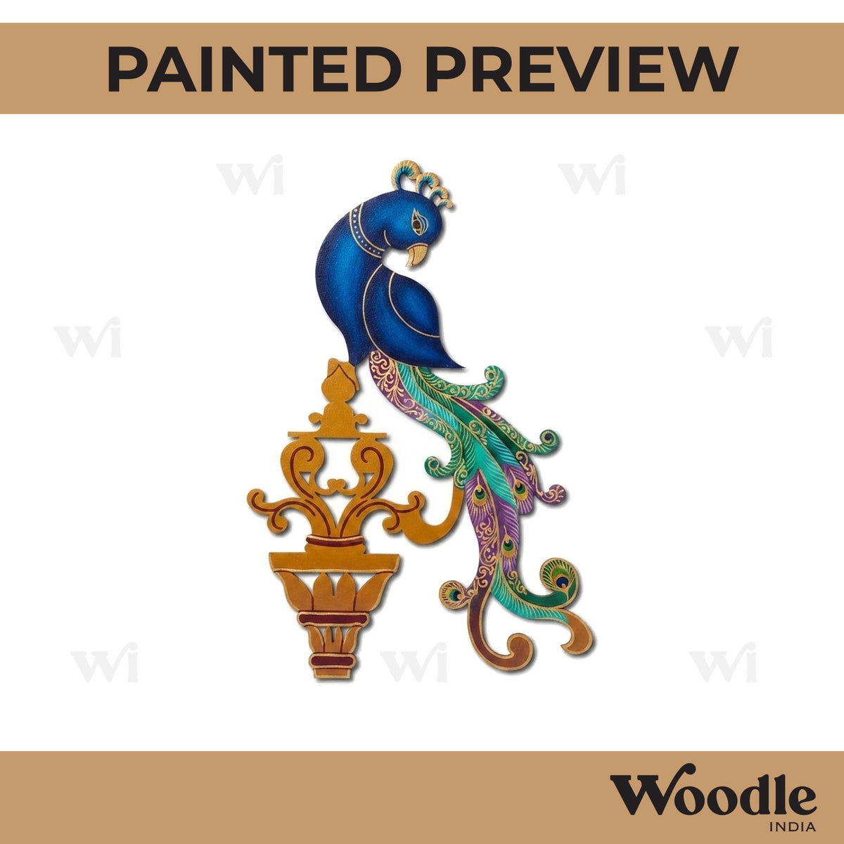 Madhubani Peacock Pre Marked Base MDF Design 1