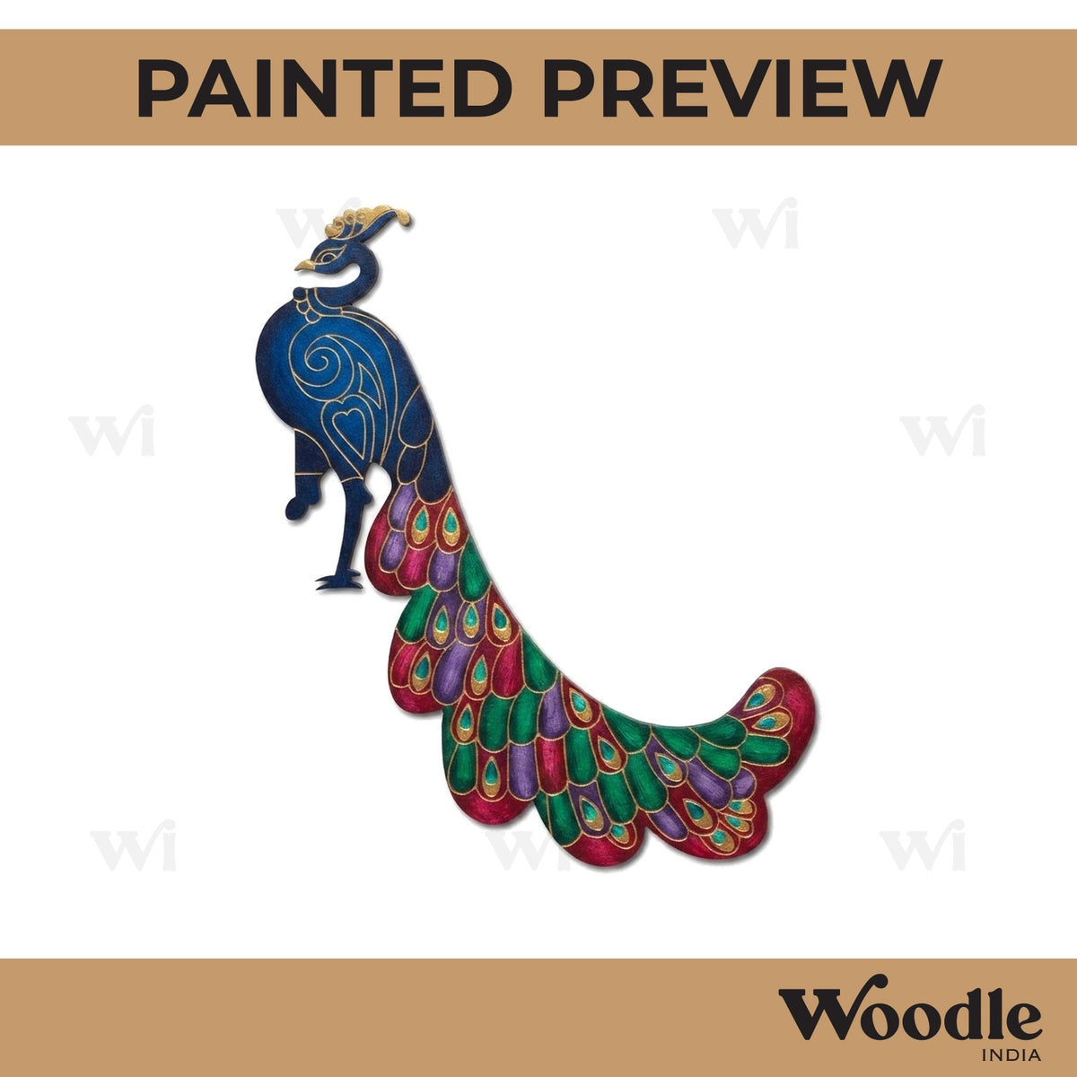 Madhubani Peacock Pre Marked MDF Design 10