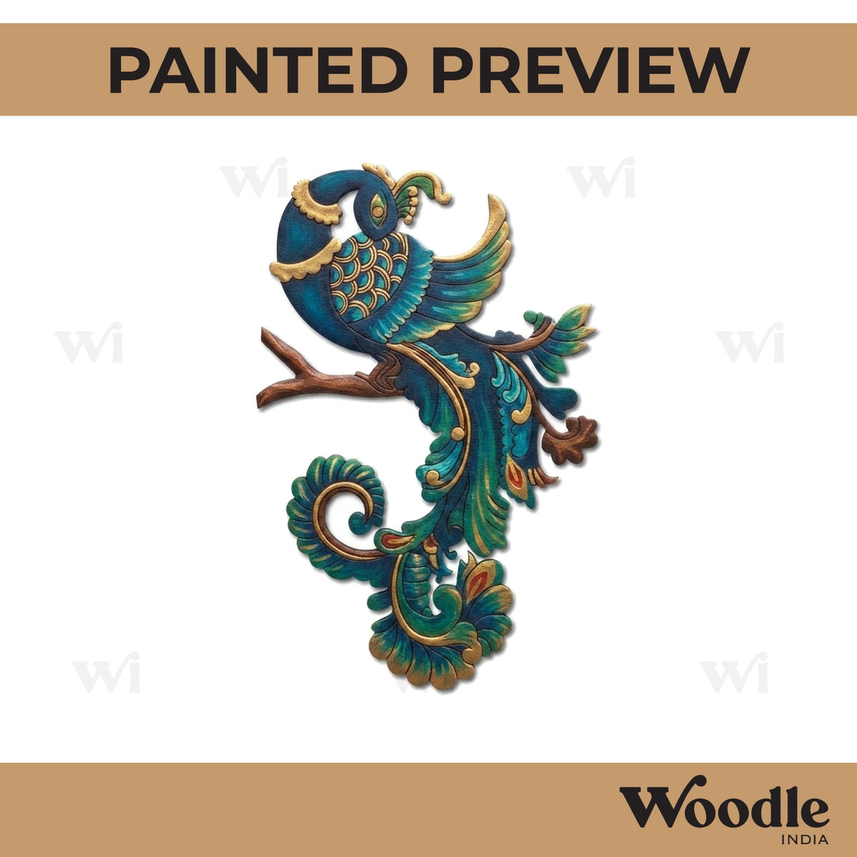 Madhubani Peacock Pre Marked MDF Design 12
