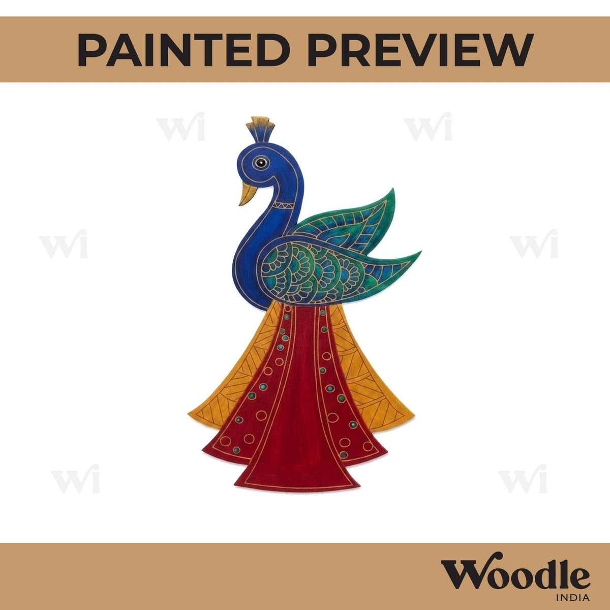 Madhubani Peacock Pre Marked MDF Design 6
