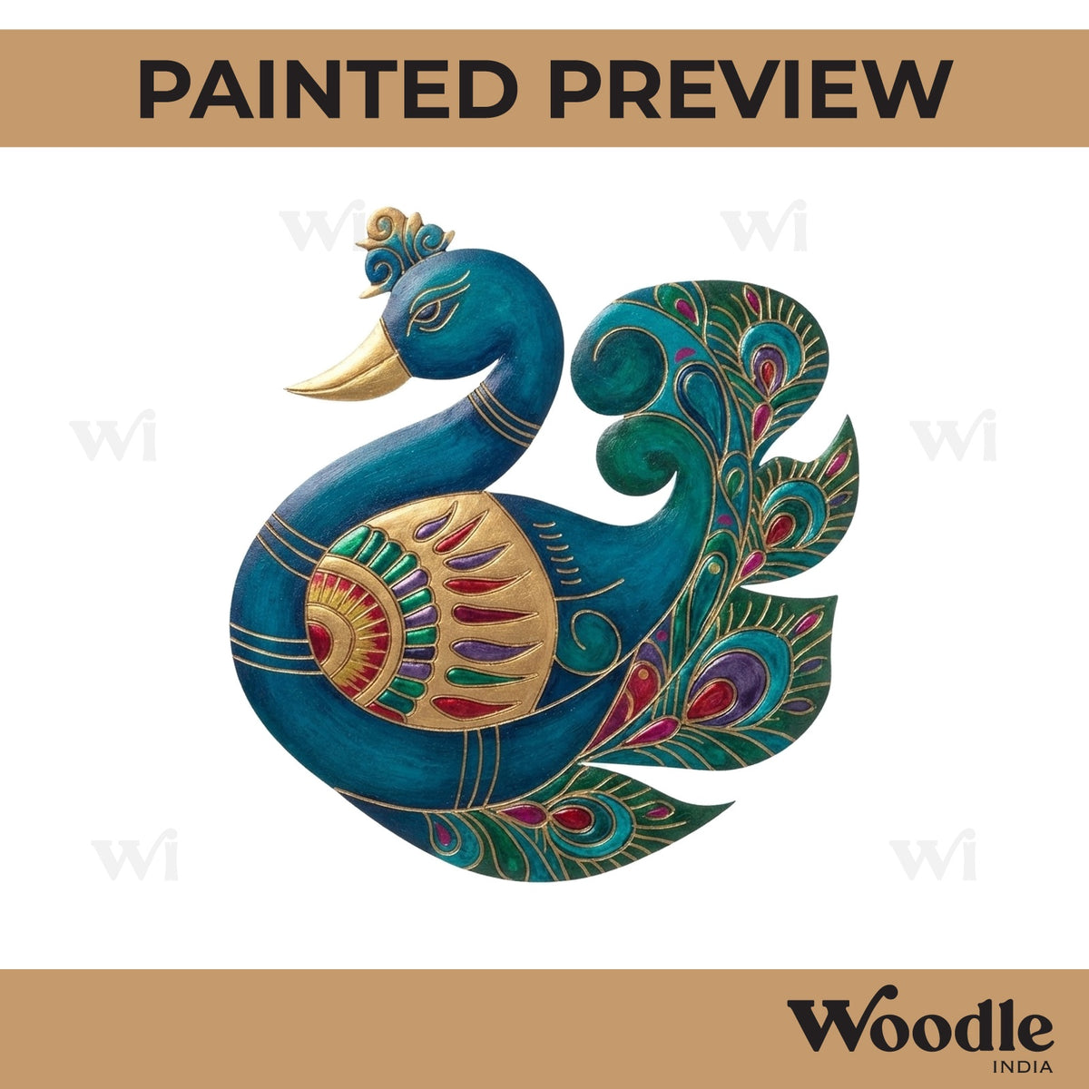 Madhubani Peacock Pre Marked MDF Design 7