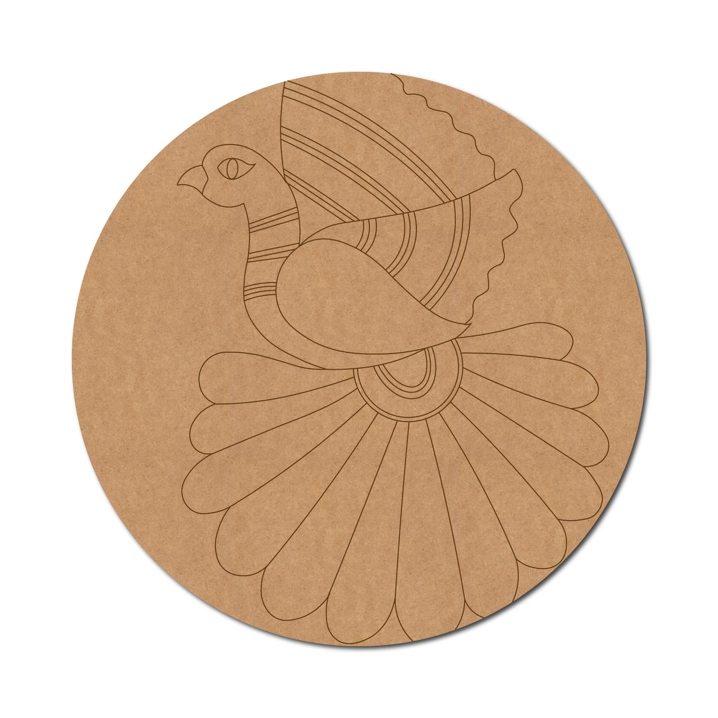 Madhubani Peacock Pre Marked Round MDF Design 1