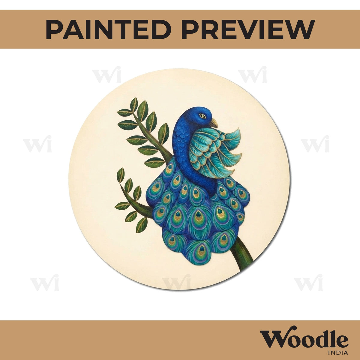 Madhubani Peacock Pre Marked Round MDF Design 10