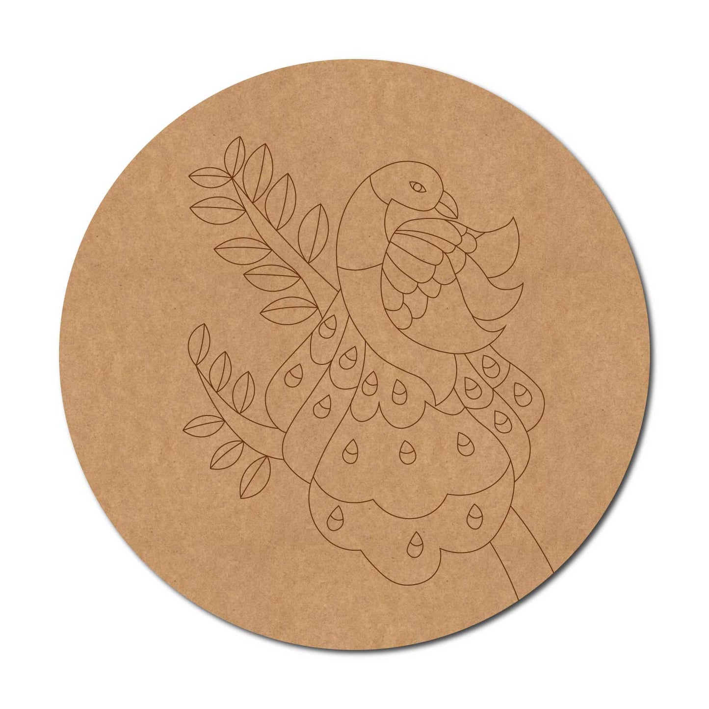 Madhubani Peacock Pre Marked Round MDF Design 10