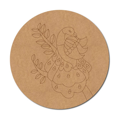 Madhubani Peacock Pre Marked Round MDF Design 10