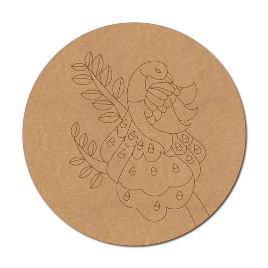 Madhubani Peacock Pre Marked Round MDF Design 10