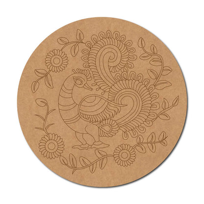Madhubani Peacock Pre Marked Round MDF Design 11