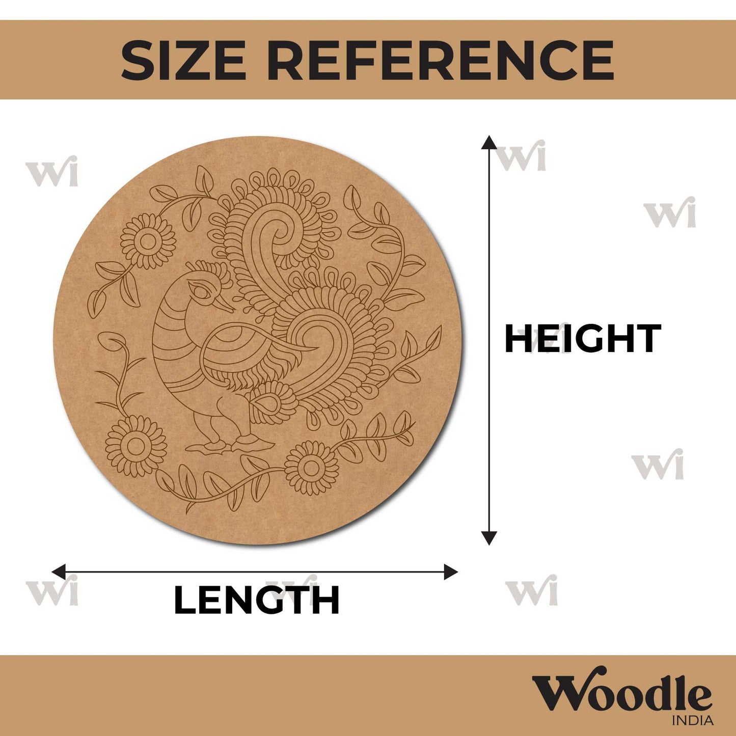 Madhubani Peacock Pre Marked Round MDF Design 11