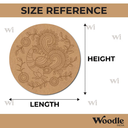 Madhubani Peacock Pre Marked Round MDF Design 11