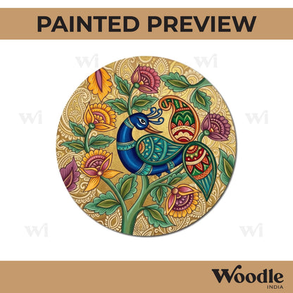 Madhubani Peacock Pre Marked Round MDF Design 12