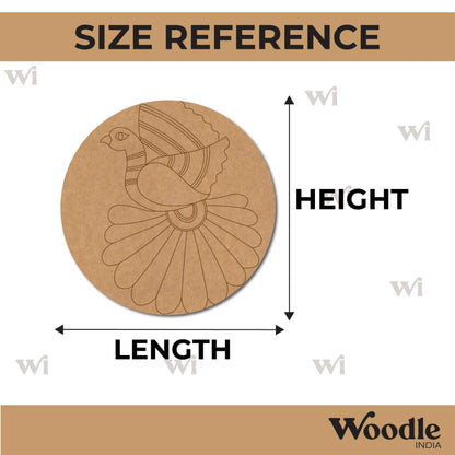 Madhubani Peacock Pre Marked Round MDF Design 1