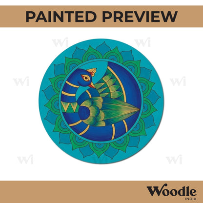 Madhubani Peacock Pre Marked Round MDF Design 2