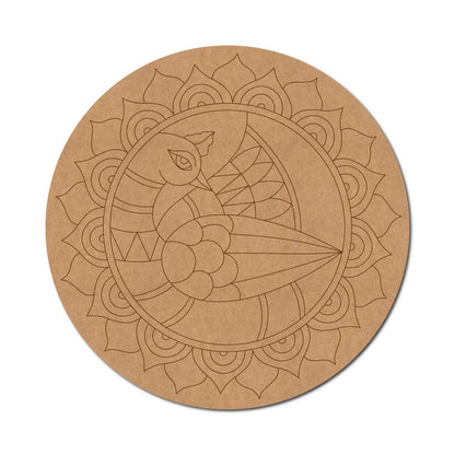 Madhubani Peacock Pre Marked Round MDF Design 2