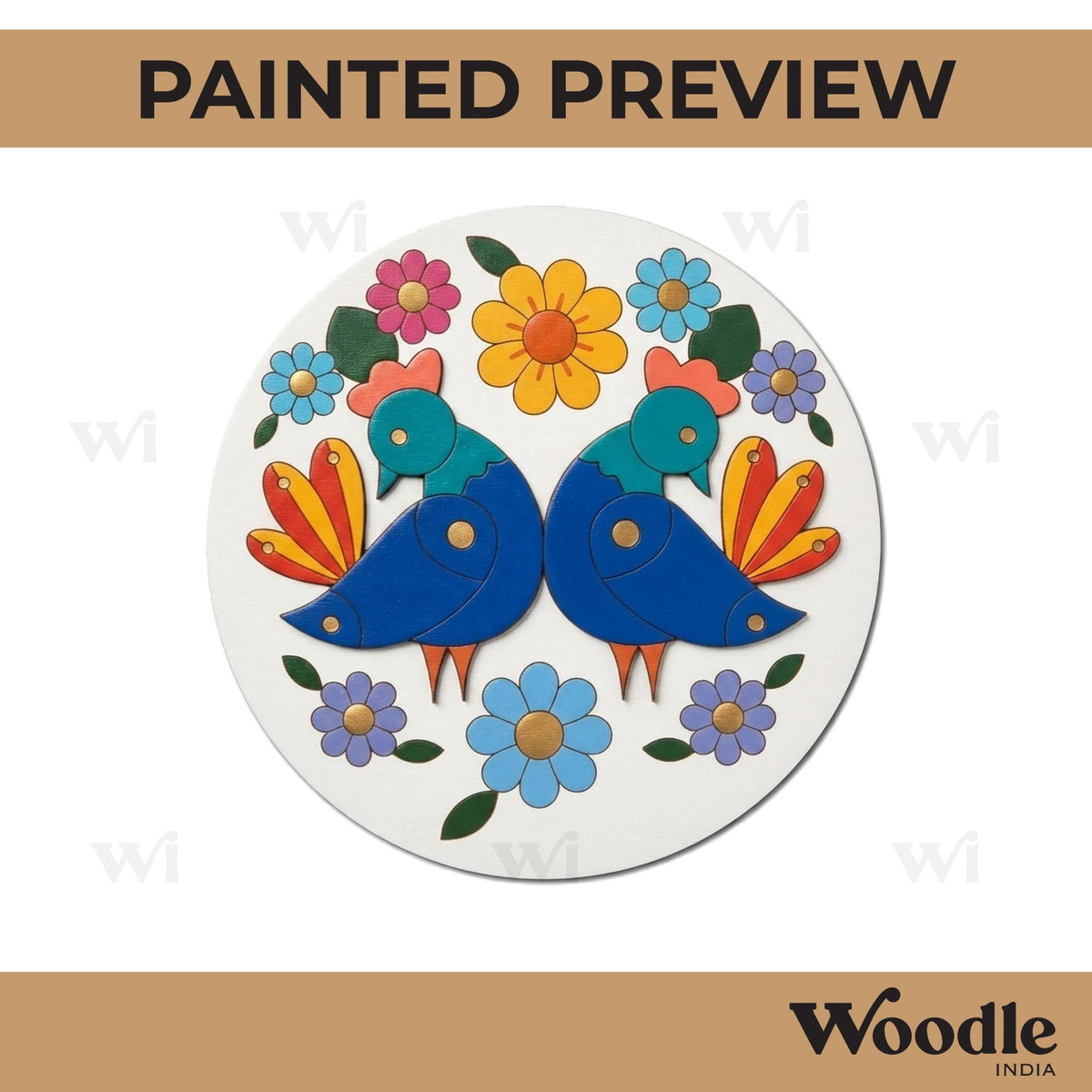 Madhubani Peacock Pre Marked Round MDF Design 3