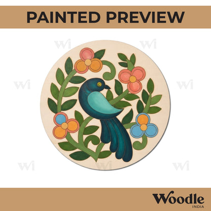 Madhubani Peacock Pre Marked Round MDF Design 4