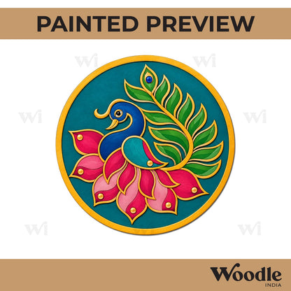 Madhubani Peacock Pre Marked Round MDF Design 5