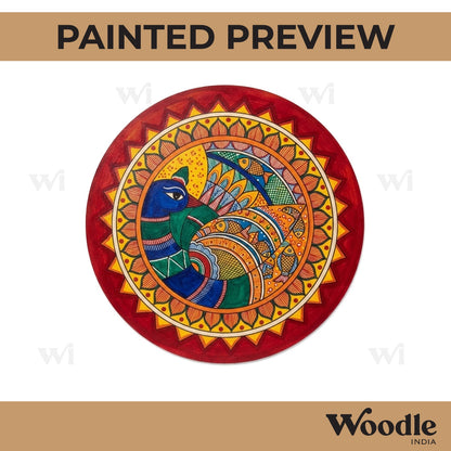 Madhubani Peacock Pre Marked Round MDF Design 7