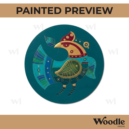 Madhubani Peacock Pre Marked Round MDF Design 9