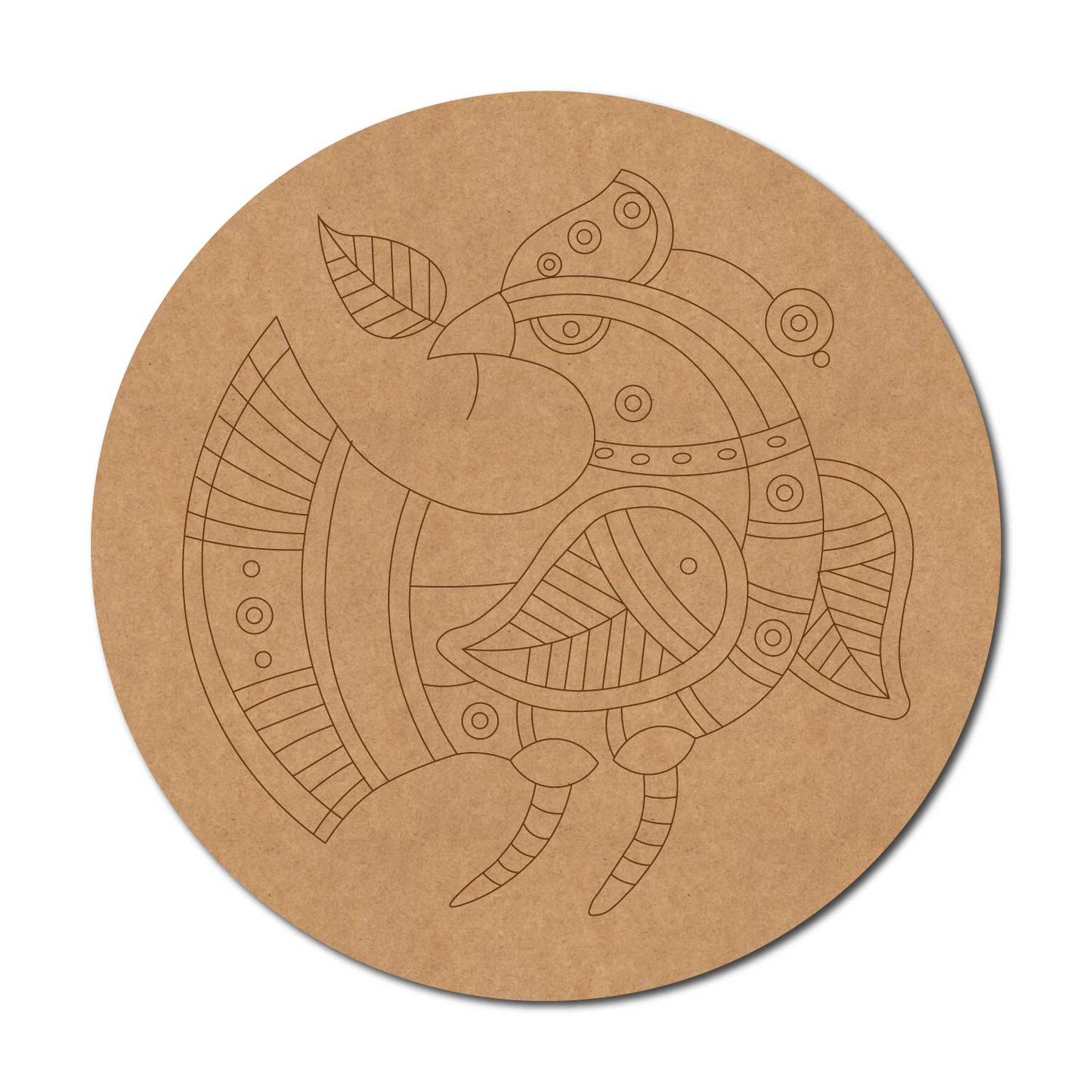 Madhubani Peacock Pre Marked Round MDF Design 9