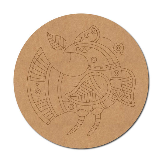 Madhubani Peacock Pre Marked Round MDF Design 9