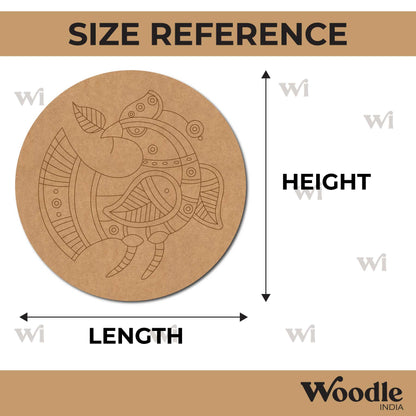 Madhubani Peacock Pre Marked Round MDF Design 9