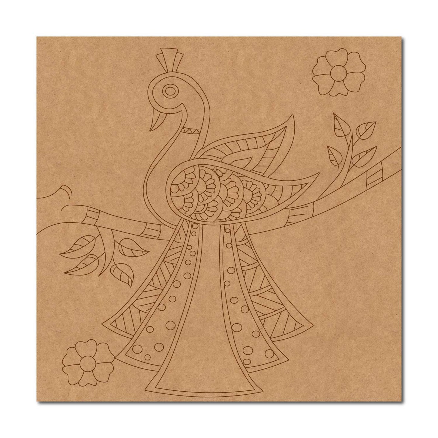 Madhubani Peacock Pre Marked Square MDF Design 1