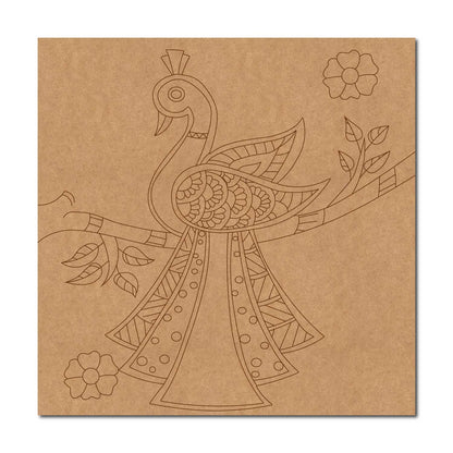 Madhubani Peacock Pre Marked Square MDF Design 1