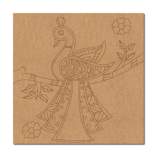 Madhubani Peacock Pre Marked Square MDF Design 1