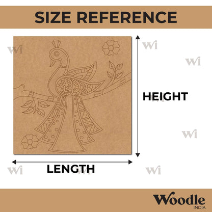 Madhubani Peacock Pre Marked Square MDF Design 1