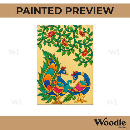 Madhubani Peacocks Pre Marked Rectangle MDF Design 1