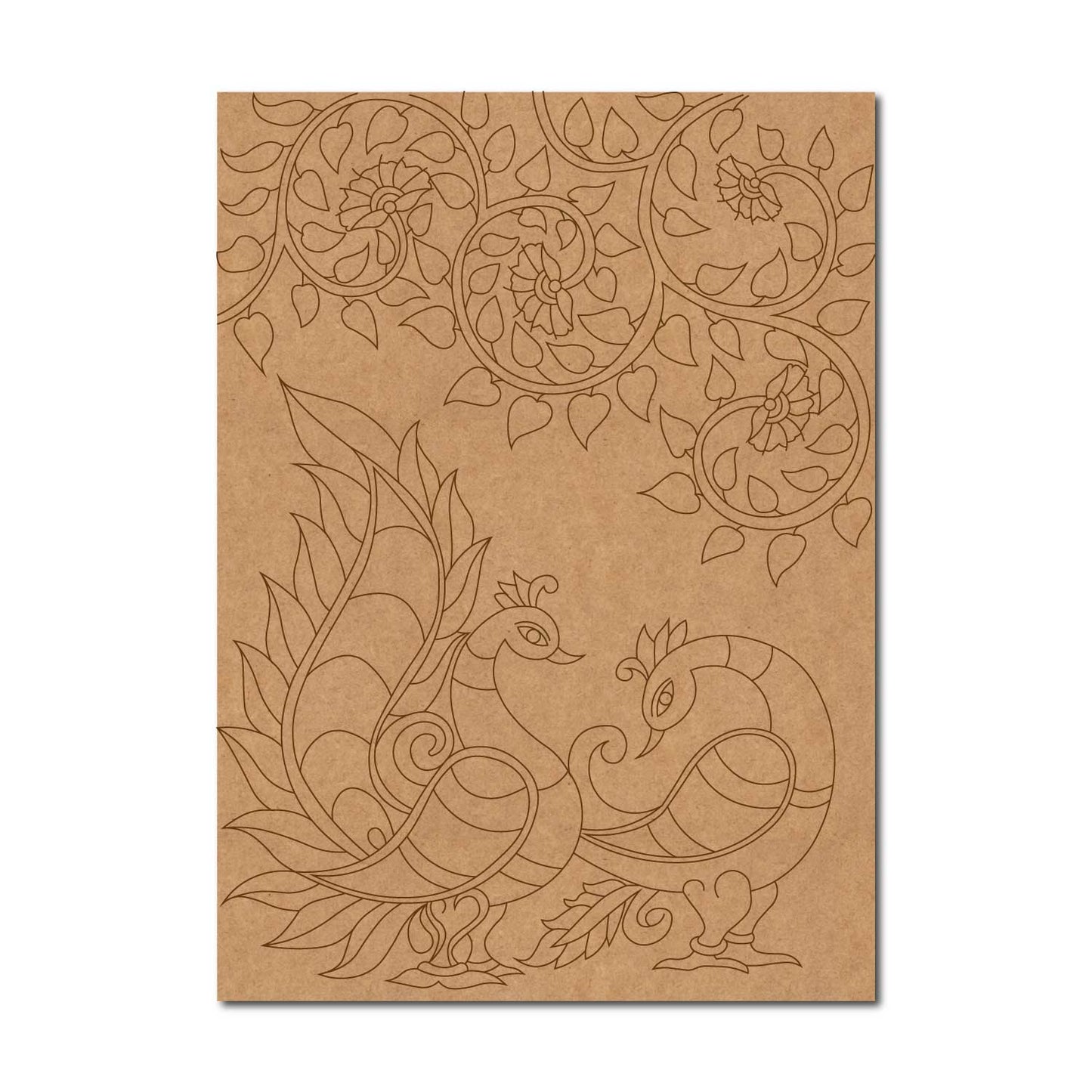 Madhubani Peacocks Pre Marked Rectangle MDF Design 1