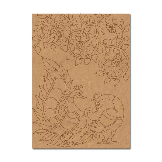 Madhubani Peacocks Pre Marked Rectangle MDF Design 1