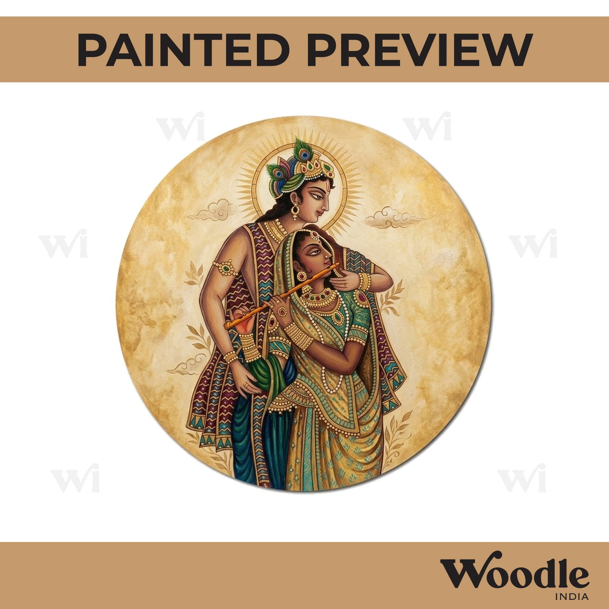 Madhubani Radha Krishna Pre Marked Round MDF Design 1