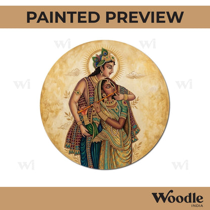 Madhubani Radha Krishna Pre Marked Round MDF Design 1