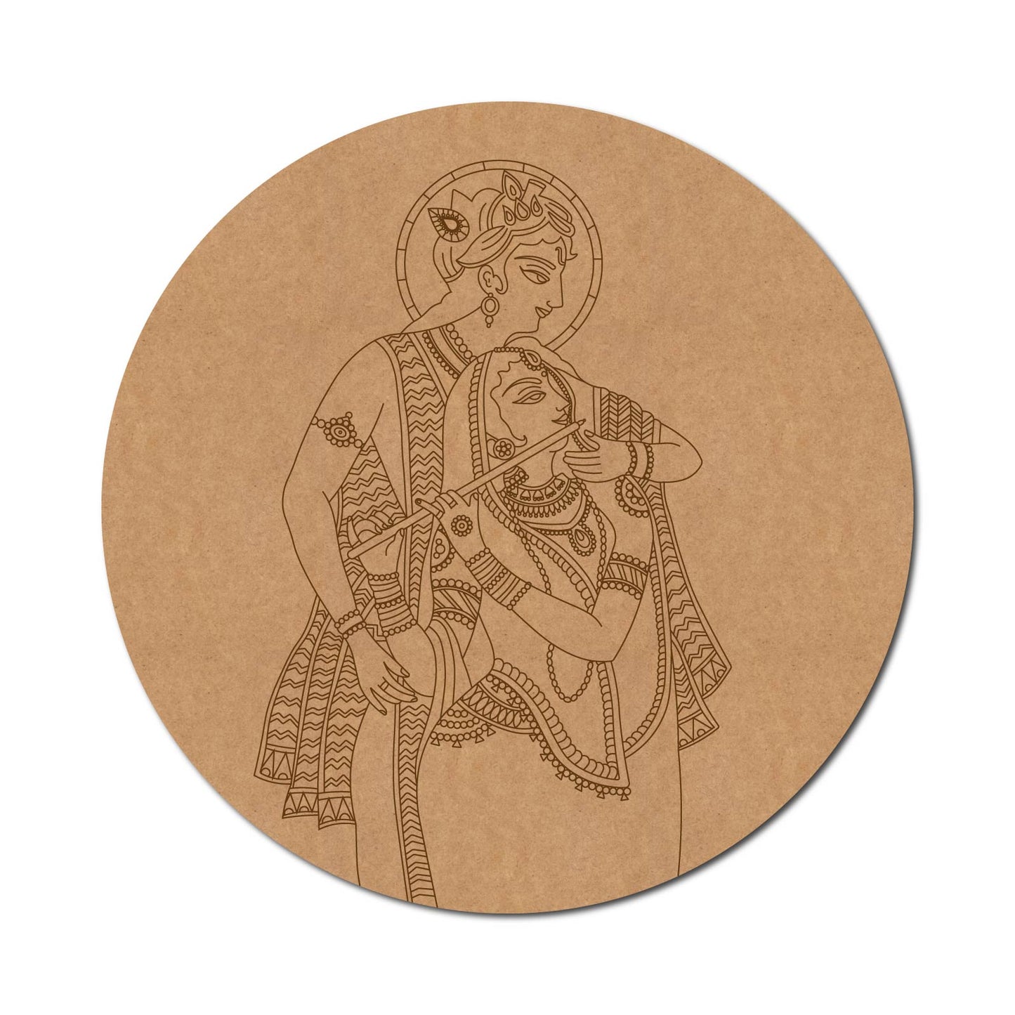 Madhubani Radha Krishna Pre Marked Round MDF Design 1