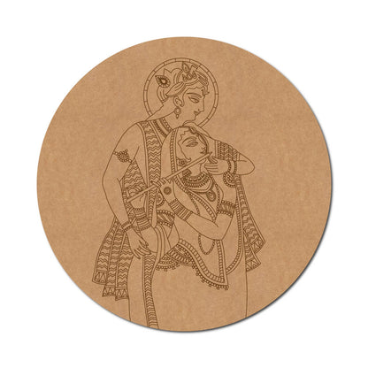 Madhubani Radha Krishna Pre Marked Round MDF Design 1