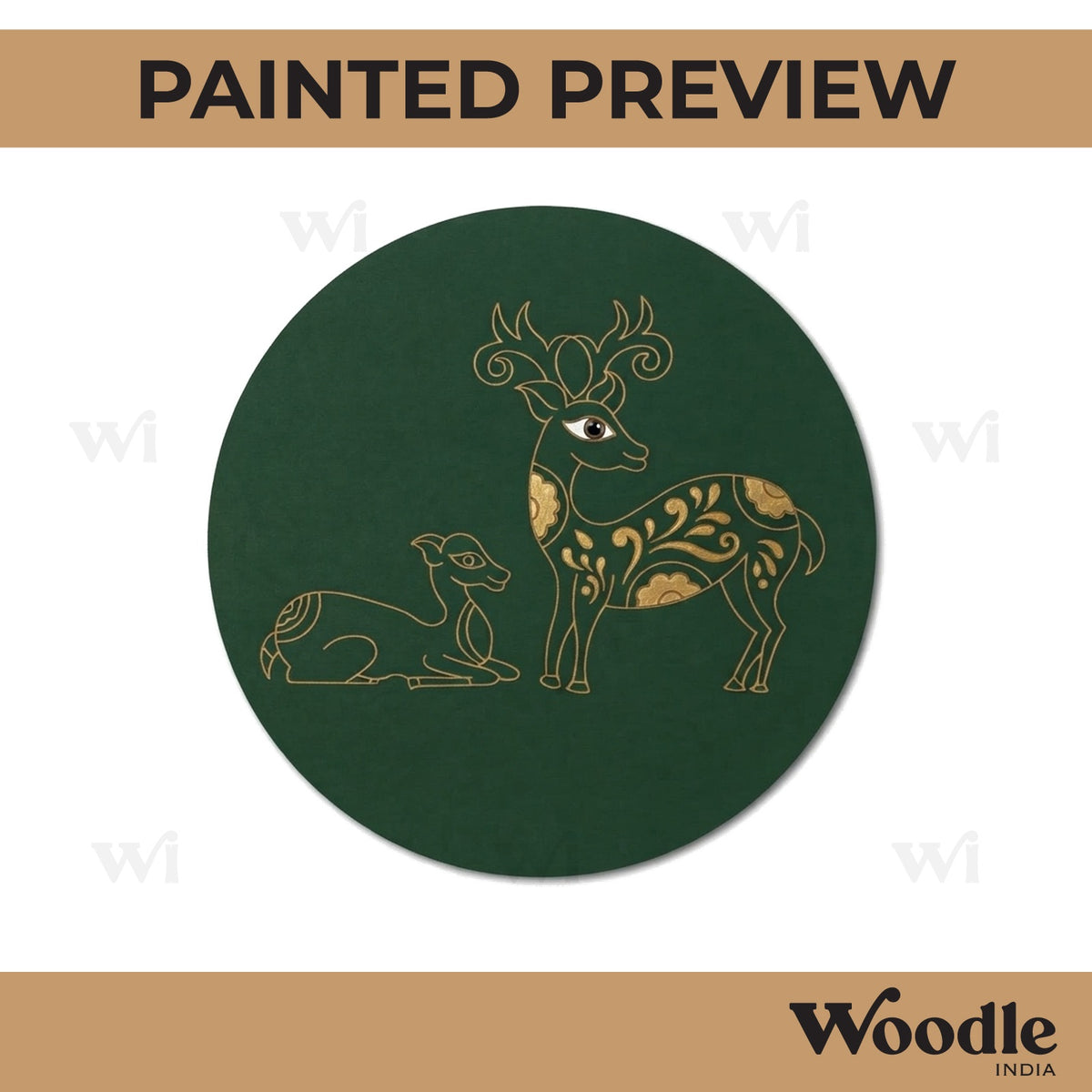 Madhubani Deer Pre Marked Round MDF Design 1