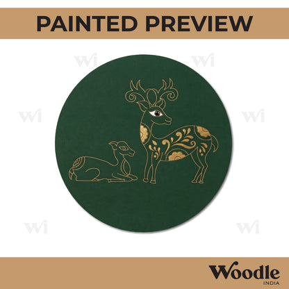 Madhubani Deer Pre Marked Round MDF Design 1