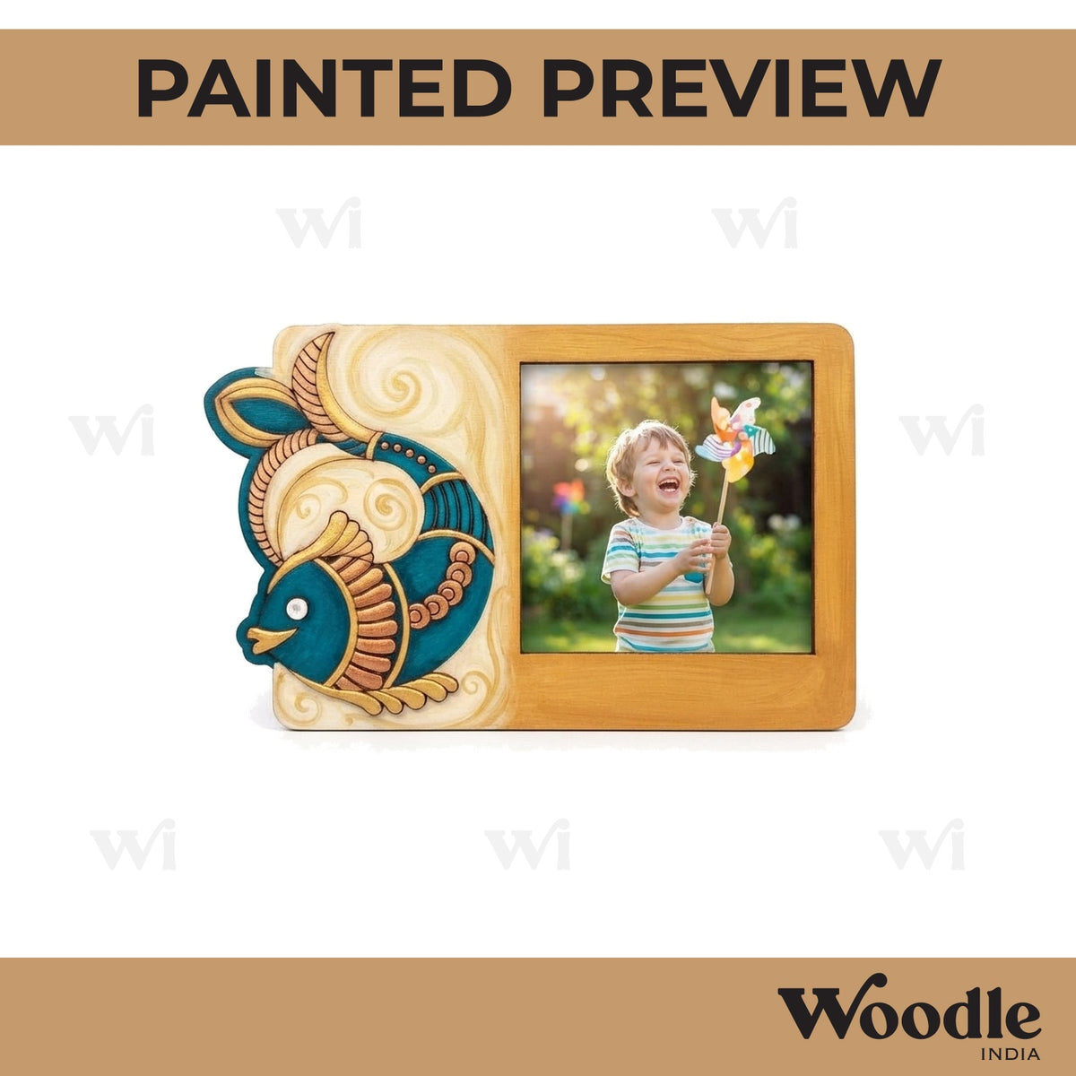 Madhubani Fish Three Layered Photo Frame MDF Design 1