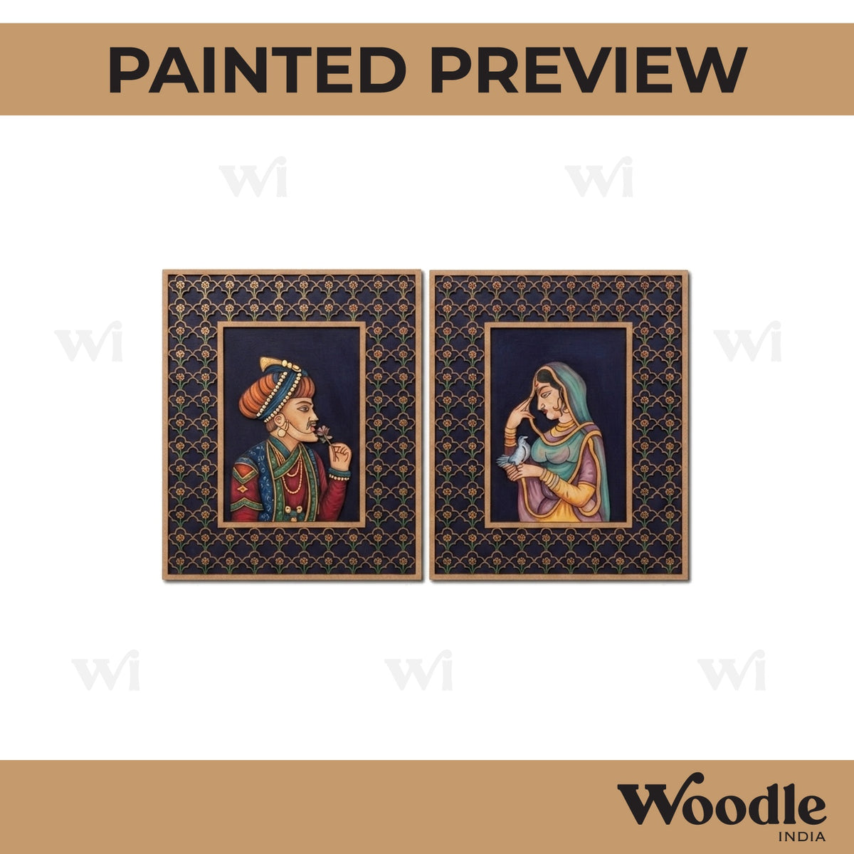 Maharaja Maharani Bani Thani Couple Set Pre Marked MDF Design 1