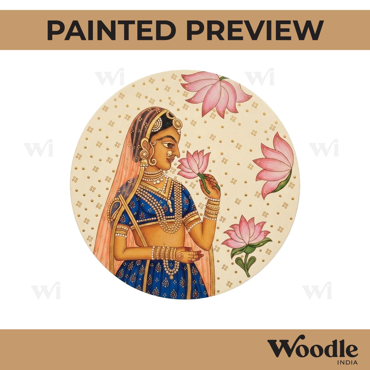 Maharani Bani Thani Lotus Pre Marked Round MDF Design 1