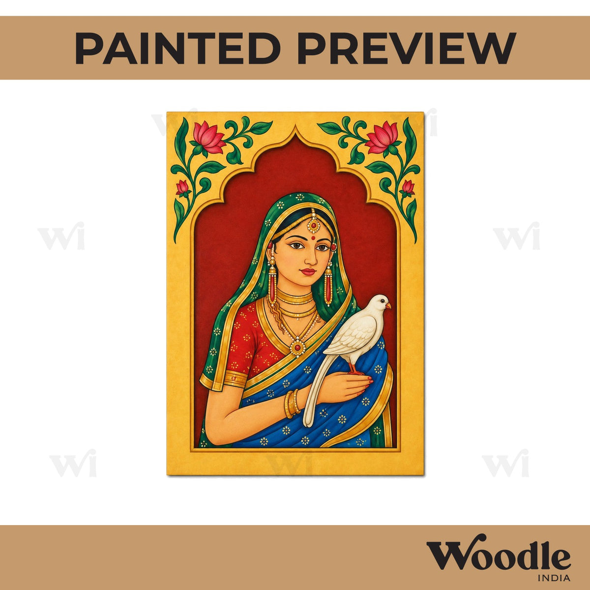 Maharani Bani Thani With Parrot Jharokha Pre Marked MDF Design 1