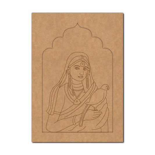 Maharani Bani Thani With Parrot Jharokha Pre Marked MDF Design 1