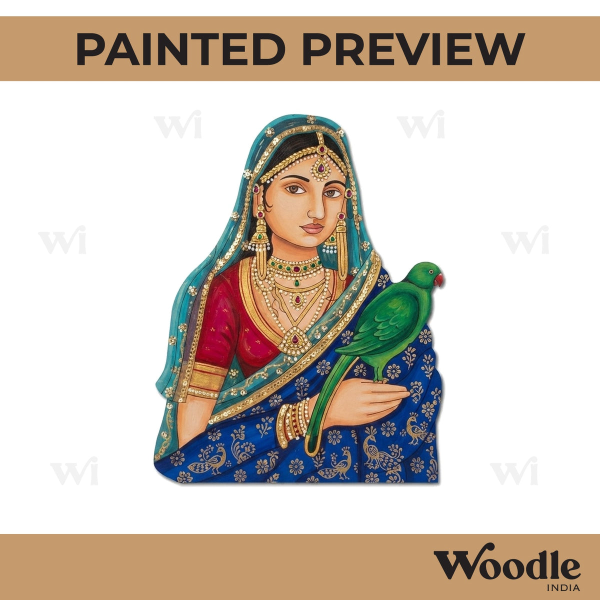 Maharani Bani Thani With Parrot Pre Marked MDF Design 1