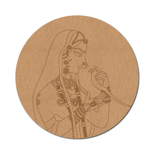 Maharani With Parrot Bani Thani Pre Marked Round MDF Design 1