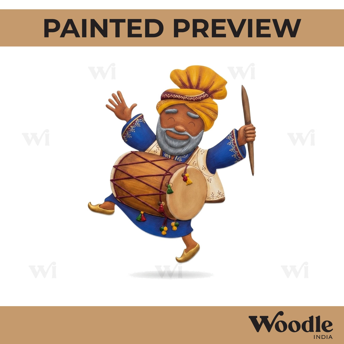 Man Playing Dhol Pre Marked MDF Design 5