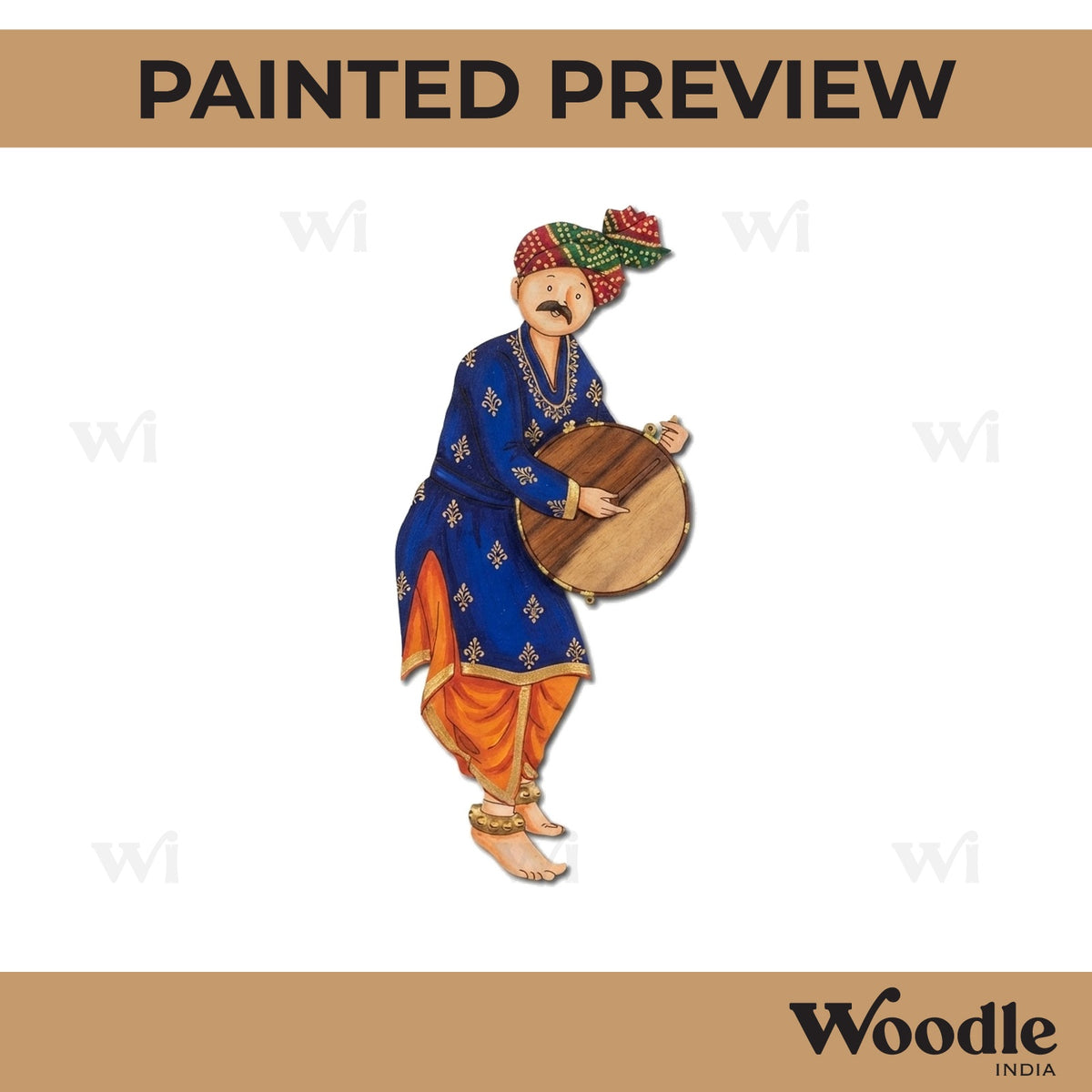 Man Playing Dhol Pre Marked MDF Design 6