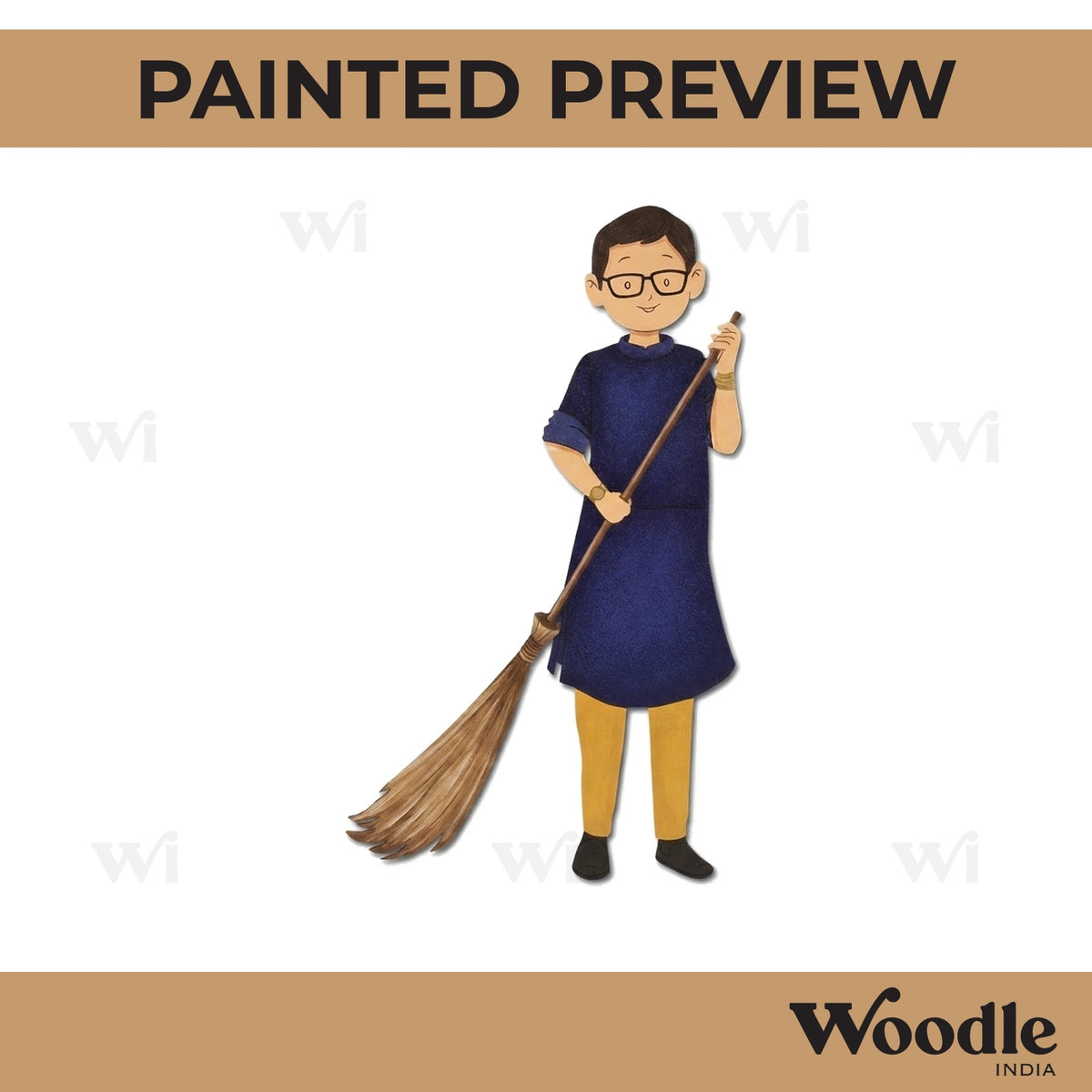Man With Broom Pre Marked MDF Design 1