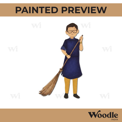 Man With Broom Pre Marked MDF Design 1